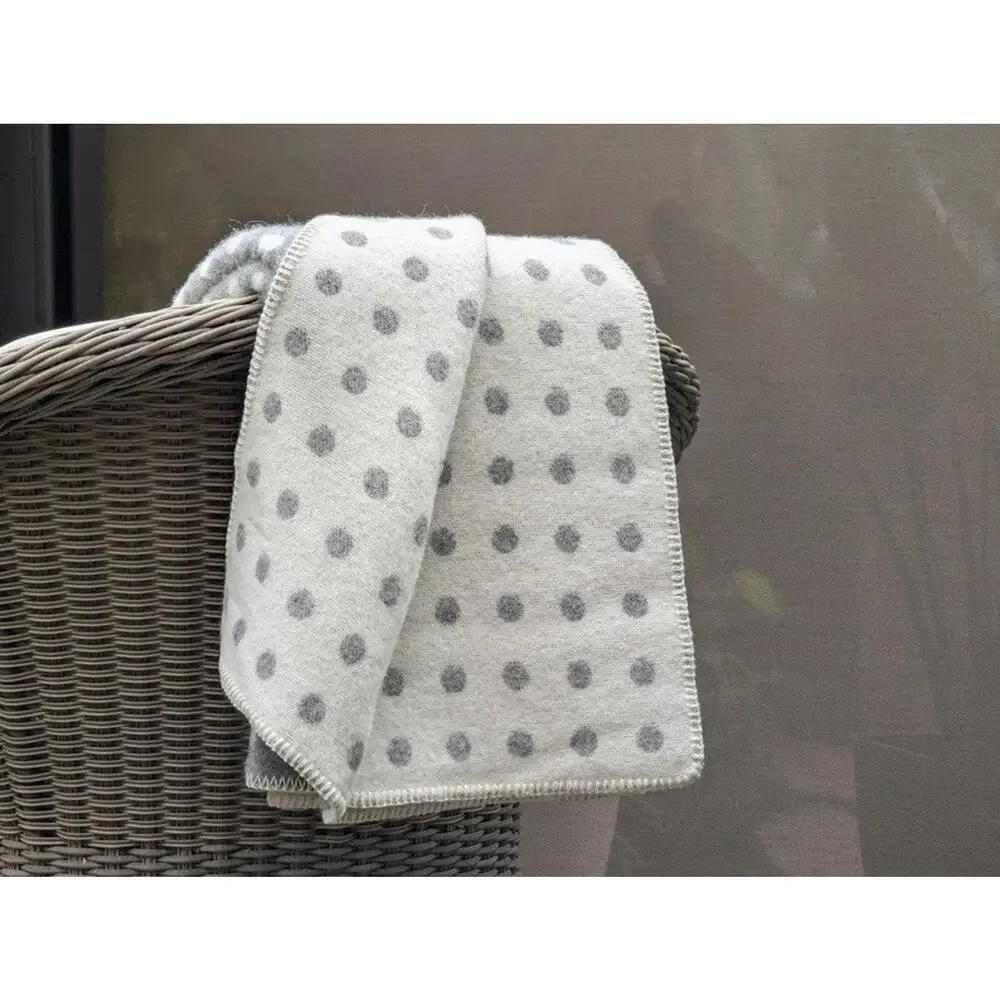 Lana & Lino‎ Wool Blend Oversized Throw Blanket Gray White Polka Dot 50x70